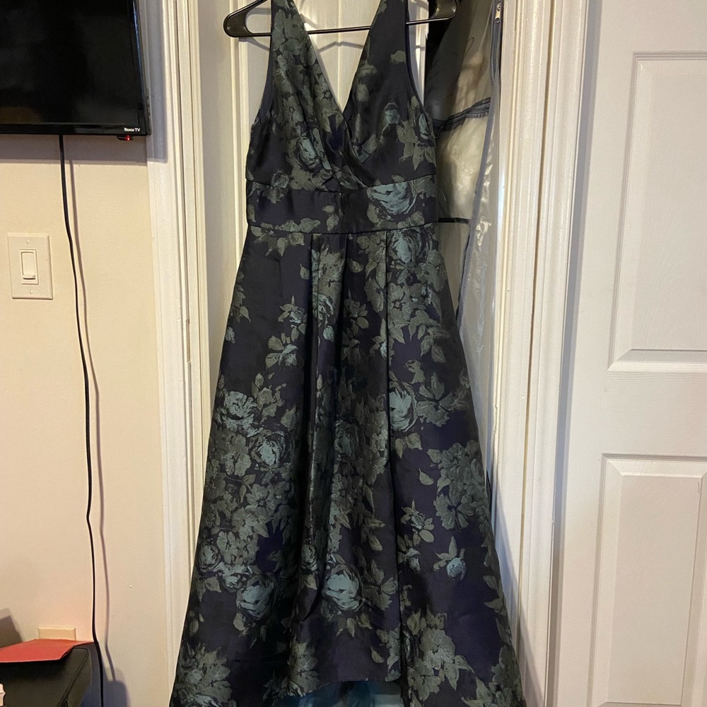 Alex Evenings Navy and Green High Low Dress